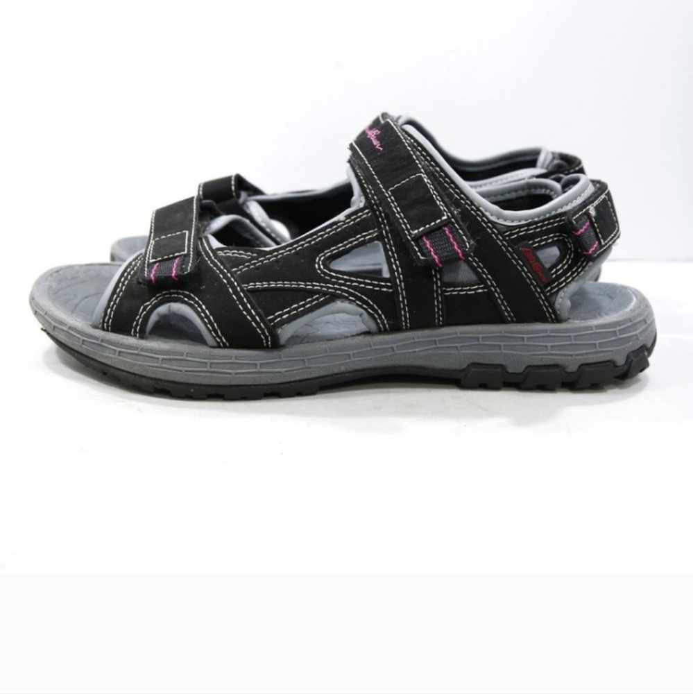 Eddie Bauer Madrona Black Faux-Leather Adjustable Comfort Sandals - Wome…